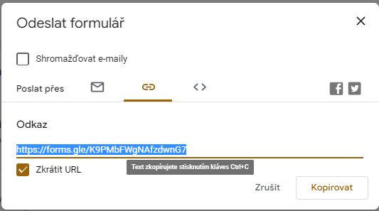 získať link - Základy - Google Formuláre (Forms)