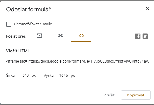 iframe odkaz - Základy - Google Formuláre (Forms)