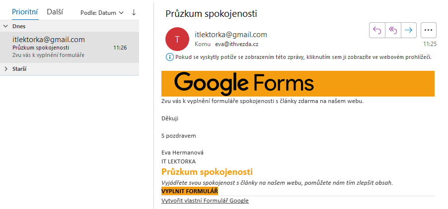 Outlook mail - Základy - Google Formuláre (Forms)