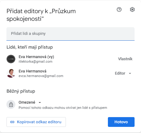 Oprávnenie editora - Základy - Google Formuláre (Forms)