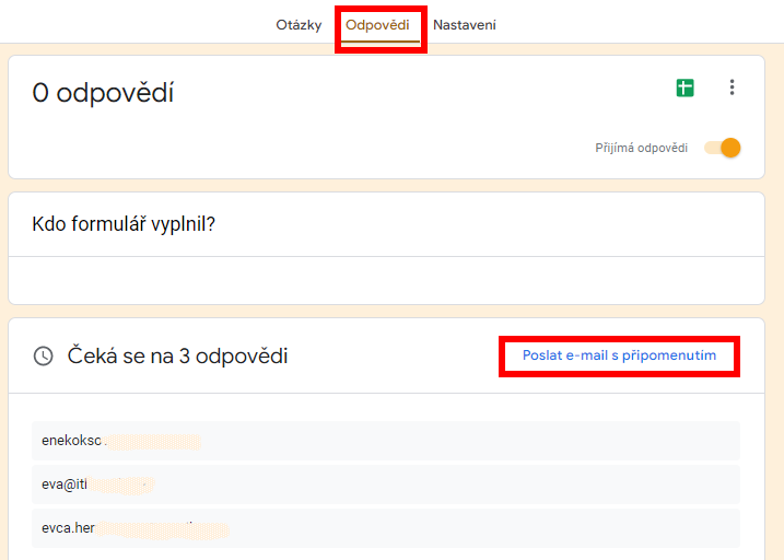 pripomenutie dotazníka - Základy - Google Formuláre (Forms)