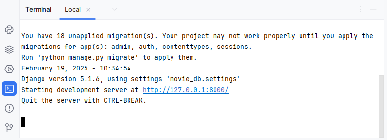 Spustenie servera v termináli PyCharmu - Online kurzy programovania Python - Najväčší slovenský tutorial