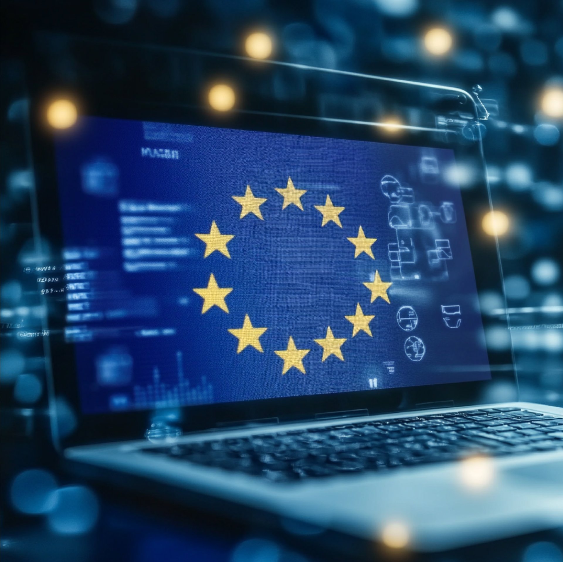 Ilustračné foto s motivom počítača a EU - Kybernetická bezpečnosť - Kybernetická bezpečnosť