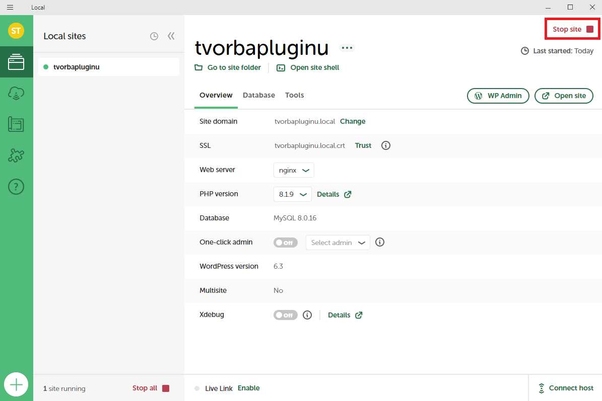 Stop site - WordPress - Tvorba pluginov