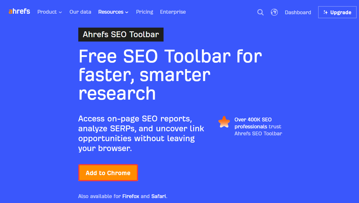 Úvodná stránka Ahrefs SEO Toolbar - SEO - Optimalizácia webov pre vyhľadávače
