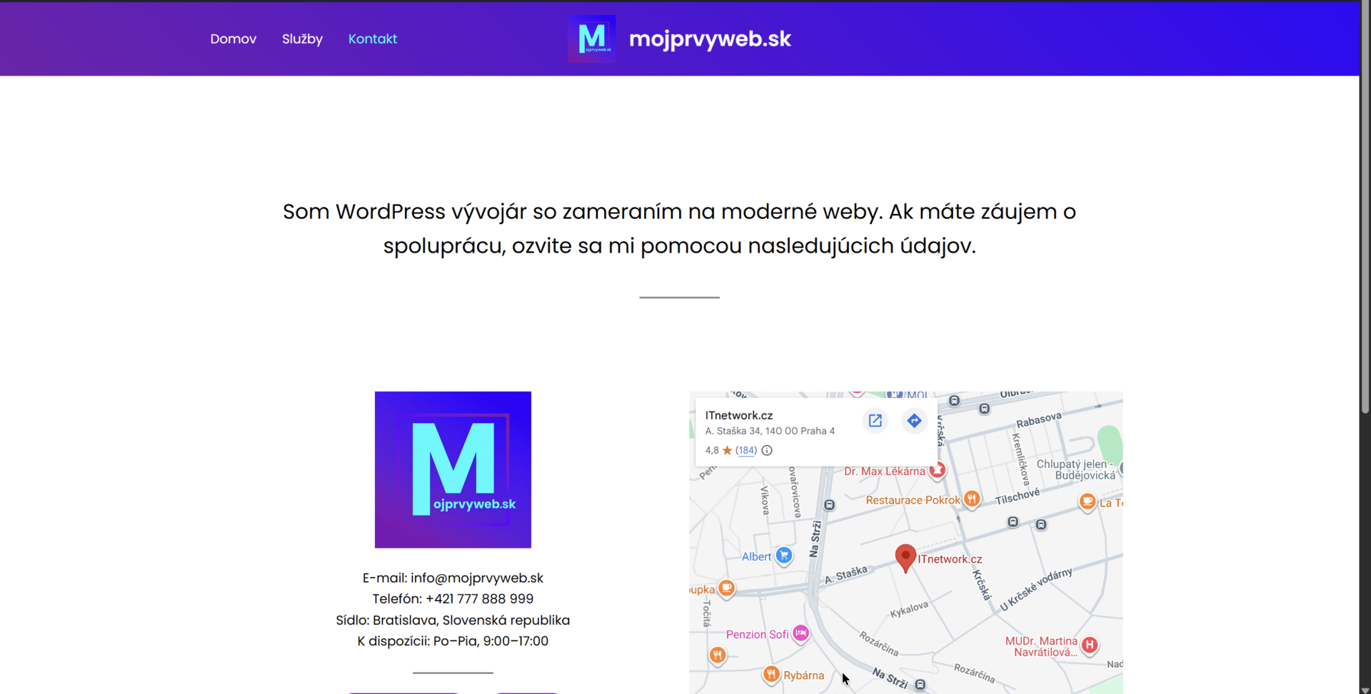 Kontaktná stránka. - Vytvorenie webu pomocou WordPress