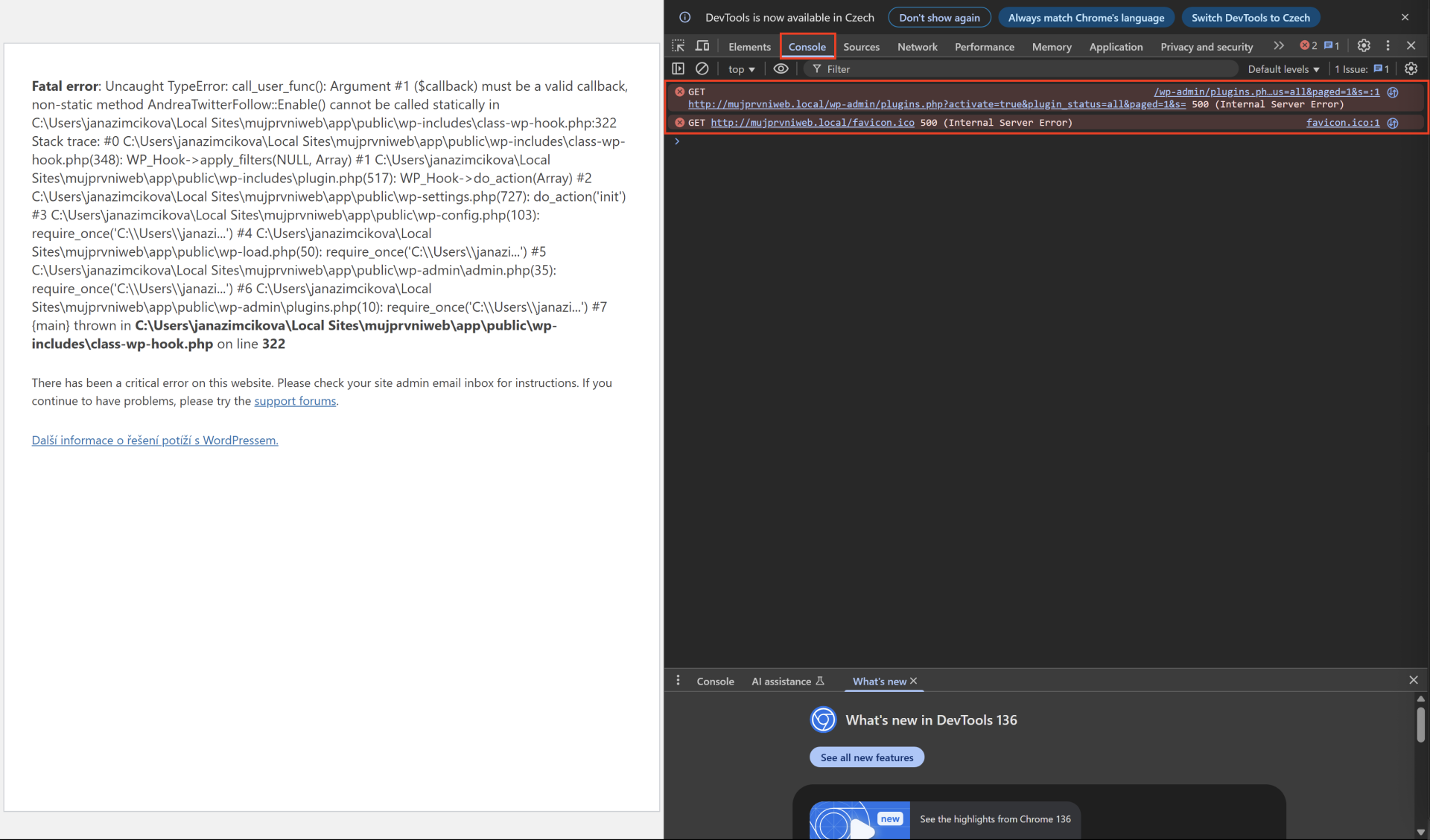 DevTools. - Vytvorenie webu pomocou WordPress