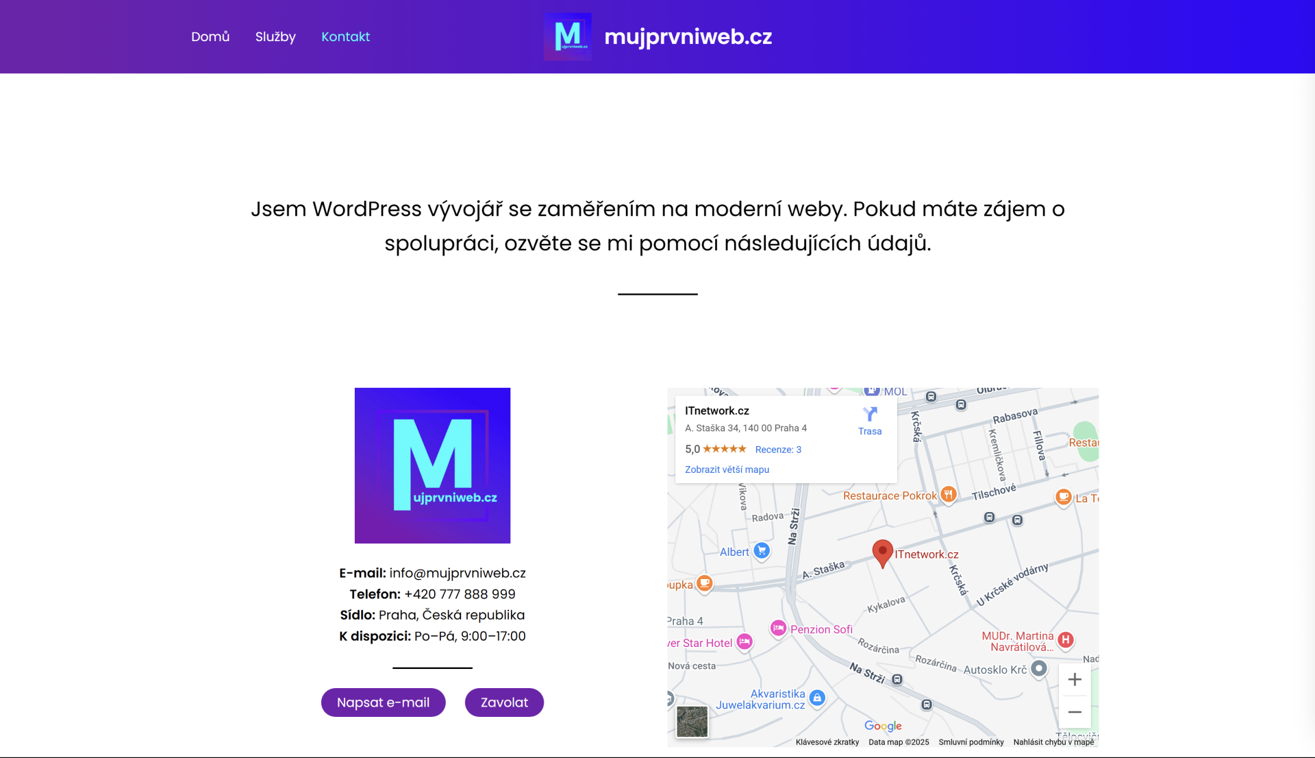 Kontaktná stránka. - Vytvorenie webu pomocou WordPress