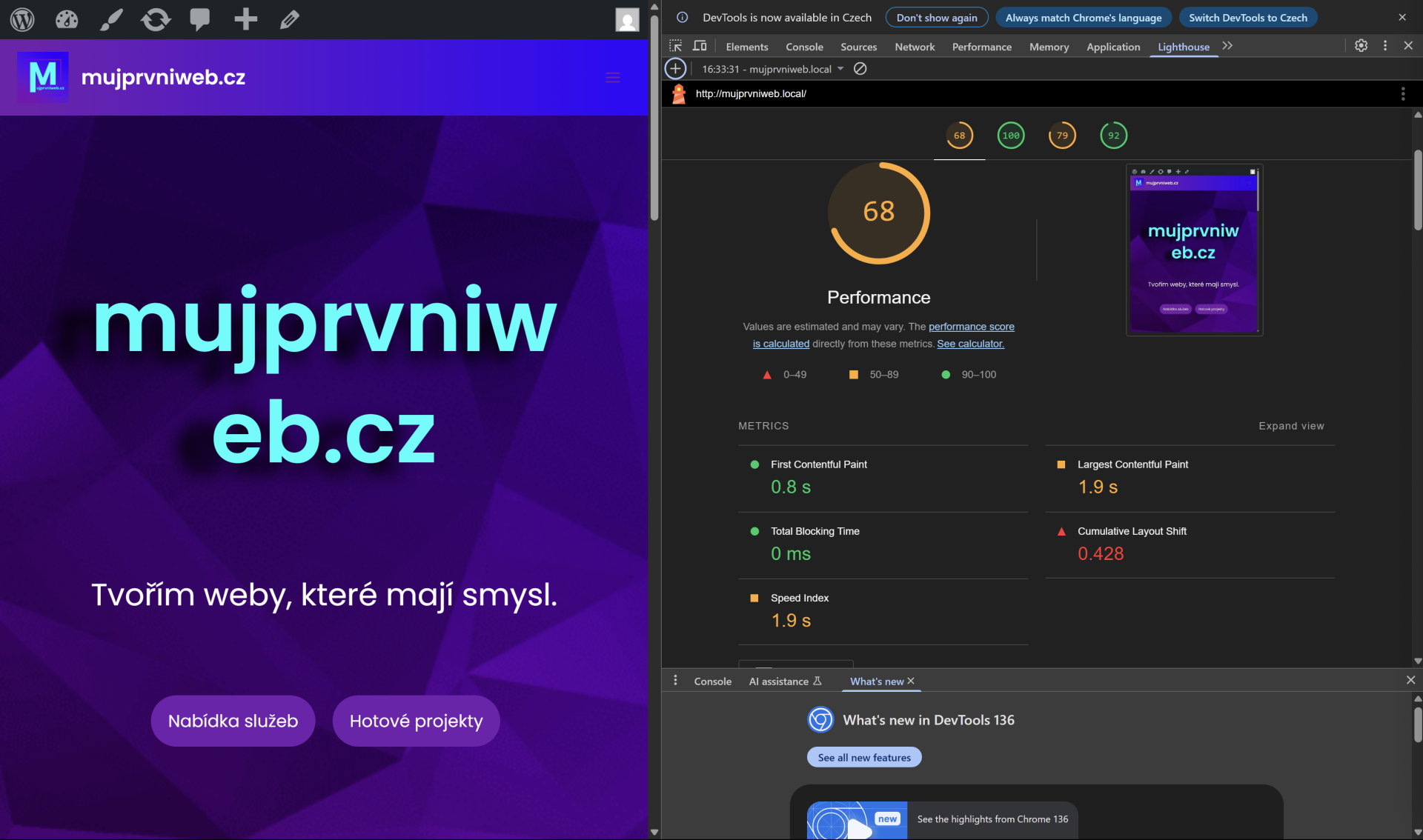 Lighthouse. - Vytvorenie webu pomocou WordPress