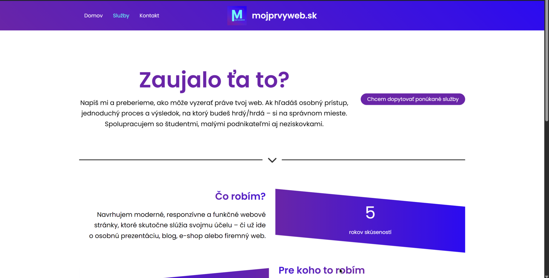 Stránka služby. - Vytvorenie webu pomocou WordPress