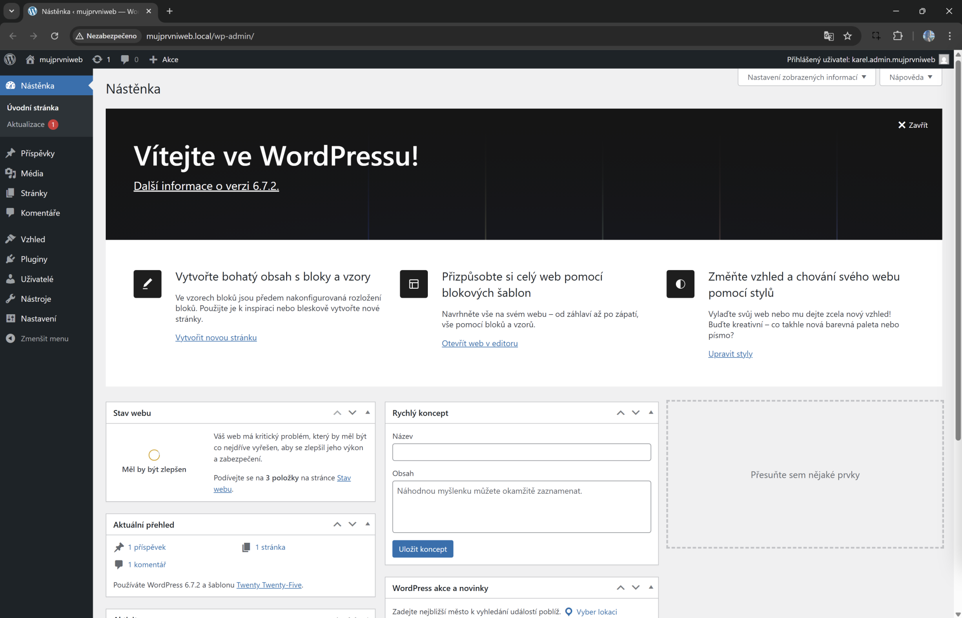 Administrácia WordPressu. - Vytvorenie webu pomocou WordPress