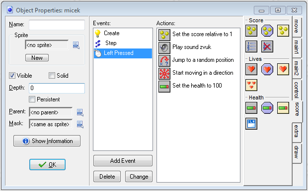 Stav po dokončení eventu Mouse Pressed - Game maker - Jednoduché hry