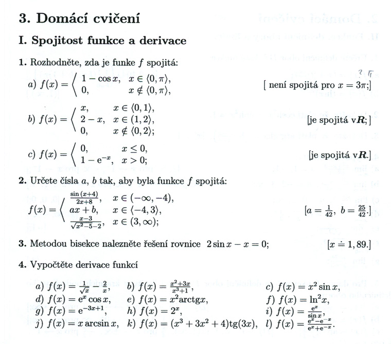 Matematická analýza – Spojitosť funkcie a derivácie